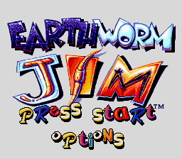 Earthworm Jim title screen for Super Famicom